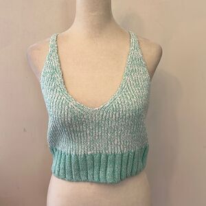 Intimately free people green white cropped sweater Size M New